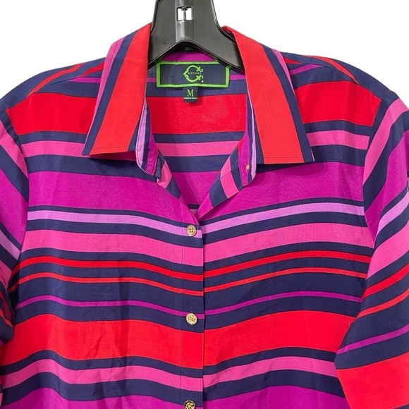 C Wonder stripped silk button down dress top size M, Red, Purple, Blue, Pink. - Picture 5 of 16